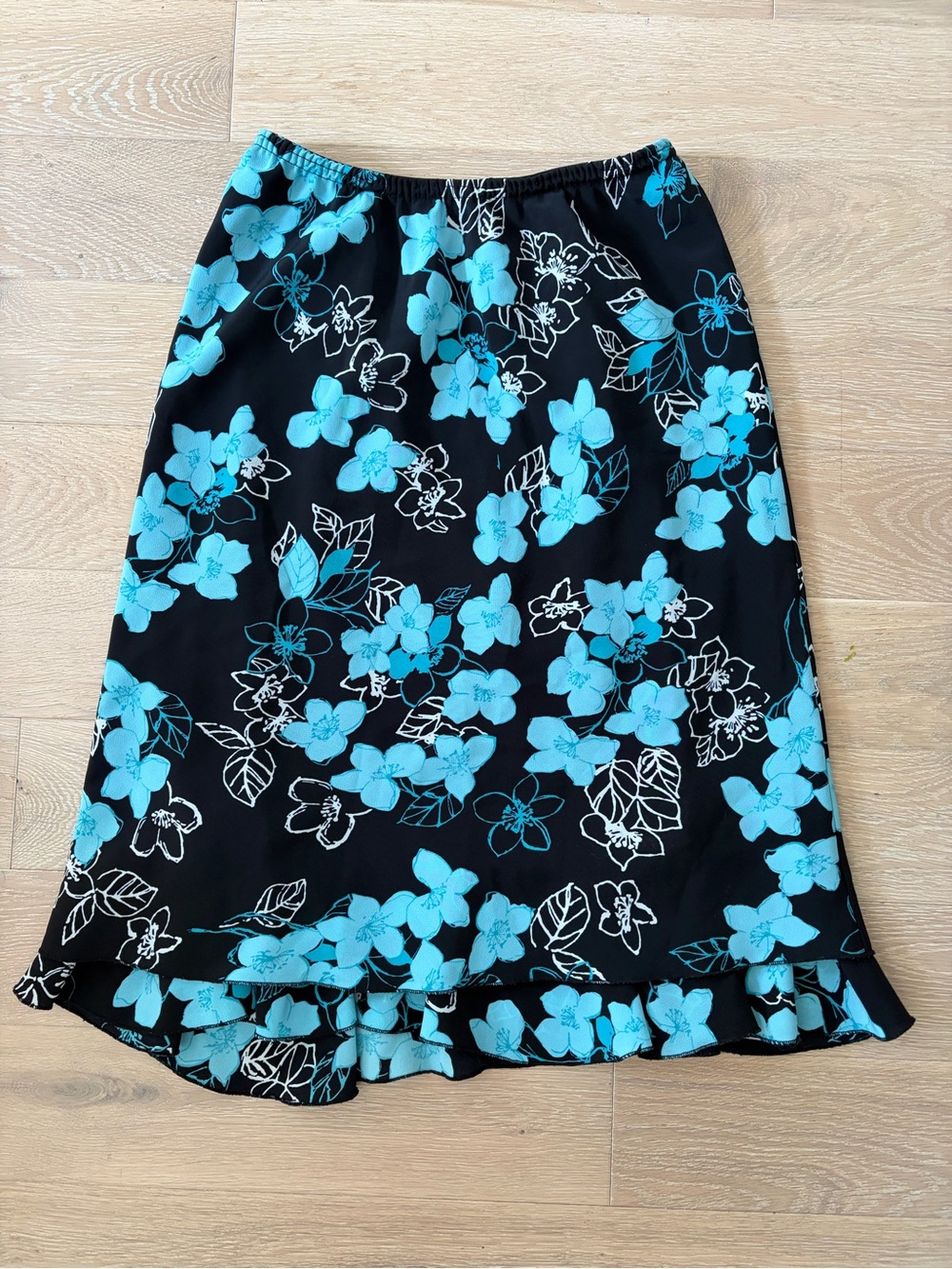 Black & Aqua Floral A-Line Skirt